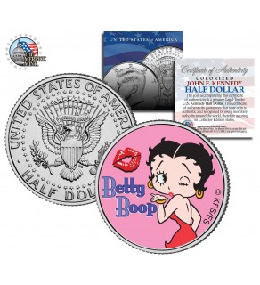 BETTY BOOP " Kiss " JFK Kennedy Half Dollar US Colorized Coin - Officially Licensed