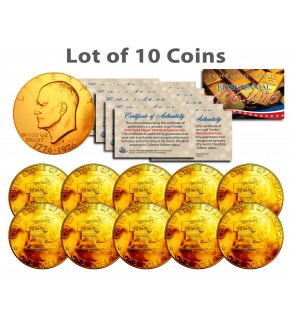 Bicentennial 1976 Eisenhower IKE Dollar Coins 24K GOLD PLATED w/Capsules (Quantity 10)
