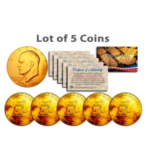 Bicentennial 1976 Eisenhower IKE Dollar Coins 24K GOLD PLATED w/Capsules (Quantity 5)