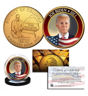 JOE BIDEN 46th President of the United States Official Colorized 24K Gold Plated Washington DC Quarter - add and update your President Set with this coin