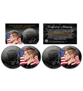 BLACK NICKEL Colorized ENIGMA Edition 2015 JFK Half Dollar 2-Coin Set - P&D MINT