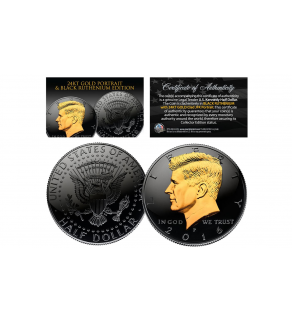 Black RUTHENIUM * BLACKOUT EDITION * Clad 2016 Kennedy Half Dollar U.S. Coin with 24K Gold Clad JFK Portrait - P Mint