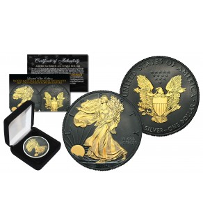 Black RUTHENIUM * FROSTED MATTE * 1 Oz .999 Fine Silver 2016 American Eagle U.S. Coin with 2-Sided 24K Gold clad and Deluxe Felt Display Box