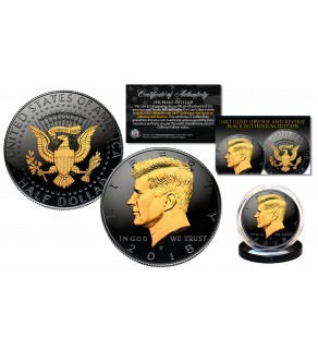 Black RUTHENIUM 2-SIDED 2018 Kennedy Half Dollar U.S. Coin with 24K Gold Clad JFK Portrait on Obverse & Reverse (P Mint)