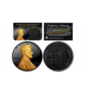 Black RUTHENIUM 1943 Genuine Steel Wartime Wheat Penny U.S. Coin with 24K Clad Lincoln Portrait  