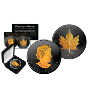 2017 BLACK RUTHENIUM & 24K GOLD .9999 Genuine Silver 1 oz CANADA MAPLE LEAF BU with Deluxe Felt Display Box