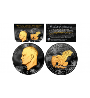 Black RUTHENIUM 2-Sided Eisenhower IKE Dollar with 24KT Gold Clad Highlights on Obverse & Reverse