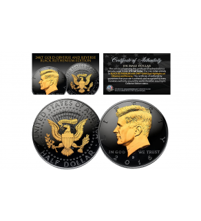 Black RUTHENIUM 2-SIDED 2016 Kennedy Half Dollar U.S. Coin with 24K Gold Clad JFK Portrait on Obverse & Reverse (D Mint)