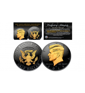 Black RUTHENIUM 2-SIDED 2016 Kennedy Half Dollar U.S. Coin with 24K Gold Clad JFK Portrait on Obverse & Reverse (P Mint)