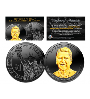 2016 RONALD REAGAN Presidential $1 Dollar U.S. Coin BLACK RUTHENIUM with 24K Gold Clad Regan Portrait (Denver Mint)