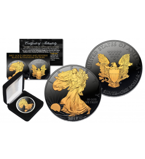 Black RUTHENIUM 1 Oz .999 Fine Silver 2017 American Eagle U.S. Coin with 2-Sided 24K Gold clad and Deluxe Felt Display Box