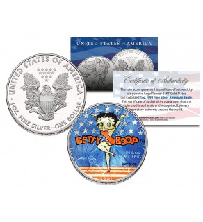 BETTY BOOP 2001 American Silver Eagle Dollar 1 oz Colorized U.S. Coin - Officially Licensed