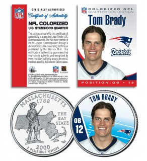 TOM BRADY Colorized Massachusetts State Quarter U.S. Coin NFL New England Patriots - Officially Licensed
