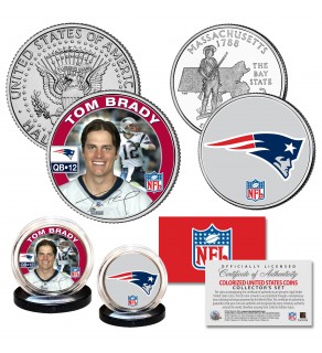 New England Patriots Tom Brady 2-Coin Set NFL Quarter & Brady QB JFK Half Dollar