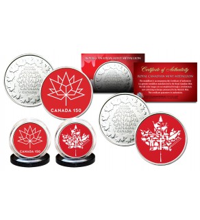 CANADA 150 ANNIVERSARY RCM Royal Canadian Mint Medallions 2-Coin Set - Exclusive Canada Red Logos