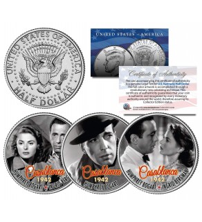 CASABLANCA 1942 Movie Colorized JFK Kennedy Half Dollar U.S. 3-Coin Set - HUMPHREY BOGART & Ingrid Bergman