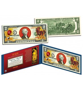 Chinese Zodiac - YEAR OF THE HORSE - Colorized $2 Bill U.S. Legal Tender Currency