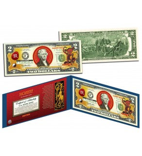 Chinese Zodiac - YEAR OF THE MONKEY - Colorized $2 Bill U.S. Legal Tender Currency