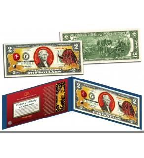 Chinese Zodiac - YEAR OF THE OX - Colorized $2 Bill U.S. Legal Tender Currency