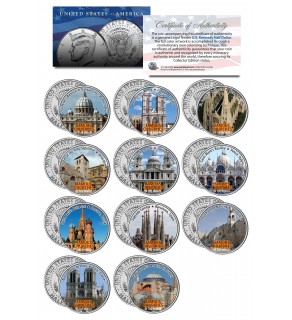 FAMOUS CHURCHES OF THE WORLD Colorized JFK Kennedy Half Dollar U.S. 11-Coin Set
