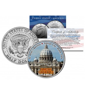 ST PETER’S BASILICA - Famous Churches - Colorized JFK Half Dollar U.S. Coin Rome Italy