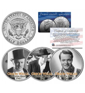 CITIZEN KANE 1941 Movie Colorized JFK Kennedy Half Dollar U.S. 3-Coin Set - ORSON WELLES