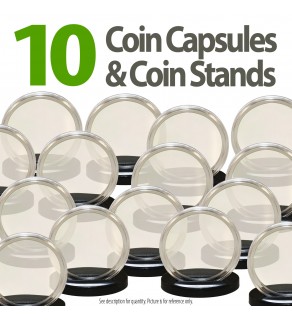 10 Coin Capsules & 10 Coin Stands for DIMES - Direct Fit Airtight 18mm Holders