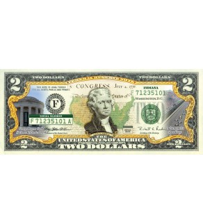 INDIANA State/Park COLORIZED Legal Tender U.S. $2 Bill with Security Features