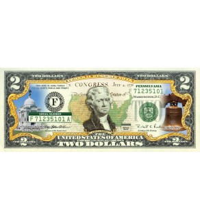 PENNSYLVANIA State/Park COLORIZED Legal Tender U.S. $2 Bill with Security Features