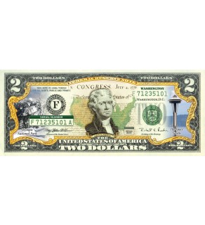 WASHINGTON State/Park COLORIZED Legal Tender U.S. $2 Bill with Security Features