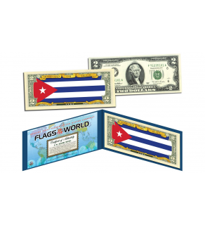 CUBA - Official Flags of the World Genuine Legal Tender U.S. $2 Two-Dollar Bill Currency Bank Note