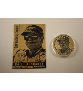 DALE EARNHARDT Card & 24KT Gold Plated 2001 American Silver Eagle Dollar 1 oz US Coin Colorized - Officially Licensed