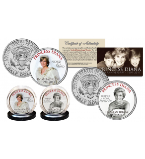 PRINCESS DIANA 1997-2017 20th ANNIVERSARY Official U.S JFK Kennedy Half Dollar 2-Coin Set - Wedding Dress