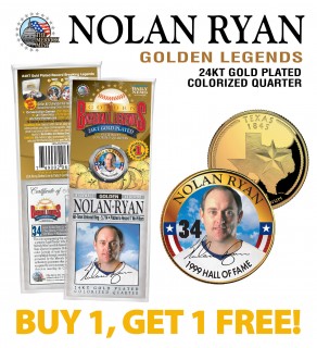 NOLAN RYAN Golden Legends 24K Gold Plated State Quarter US Coin - BUY 1 GET 1 FREE - bogo