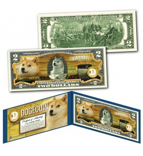 DOGECOIN Cryptocurrency Commemorative Collectors Art Genuine Legal Tender U.S. $2 Bill