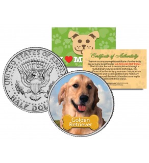 GOLDEN RETRIEVER - Dog - JFK Kennedy Half Dollar U.S. Colorized Coin - Limited Edition