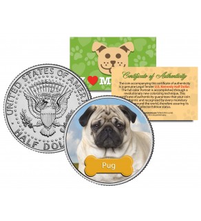 PUG - Dog - JFK Kennedy Half Dollar U.S. Colorized Coin - Limited Edition