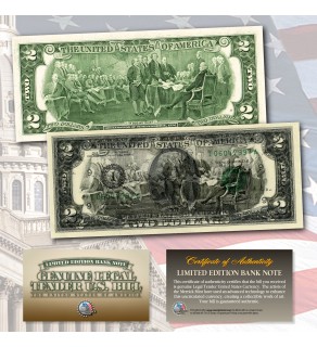 FULL BACK to FACE OFFSET COLORIZED PRINTING ERROR OVERPRINT $2 U.S. Bill Genuine Legal Tender Currency 