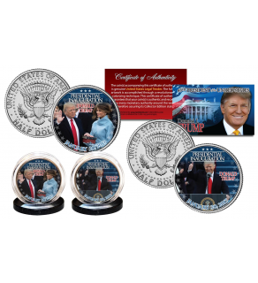 Donald Trump Presidential Official Inauguration 2-Coin JFK Half Dollar Set featuring images from January 20, 2017