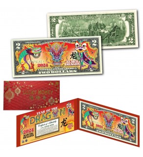 2024 DANCING DRAGONS Chinese New Year of Dragon Legal Tender U.S. $2 BILL Lucky Money with Red Envelope - LIMITED of 8,888 Worldwide