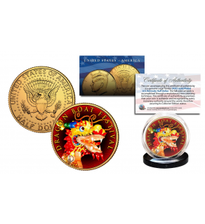 DRAGON BOAT FESTIVAL - Ancient Chinese Poet Qu Yuan - 24K Gold Plated JFK Kennedy Half Dollar U.S. Coin