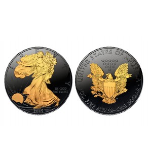 Black RUTHENIUM 1 Oz Silver 2015 American Eagle U.S. Coin with 2-Sided 24K Gold Clad
