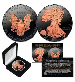 Black RUTHENIUM 1 oz .999 Fine Silver 2019 American Eagle U.S. Coin with 2-Sided 24K ROSE Gold clad and Deluxe Felt Display Box