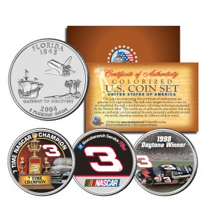 DALE EARNHARDT - Daytona Winner - 7-Time Champ - Florida Quarters US 3-Coin Set - Officially Licensed