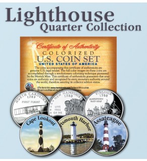 Historic American - LIGHTHOUSES - Colorized US Statehood Quarters 3-Coin Set #3 - Cape Lookout (NC) Portsmouth Harbor (NH) Assateague (VA)