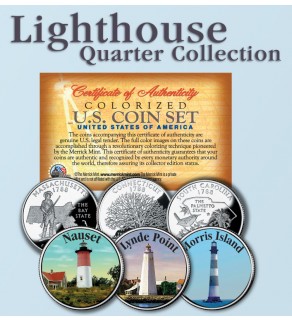 Historic American - LIGHTHOUSES - Colorized US Statehood Quarters 3-Coin Set #7 - Nauset (MA) Lynde Point (CT) Morris Island (SC)