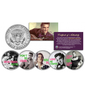 ELVIS PRESLEY 1956 #1 SONG HITS Colorized JFK Half Dollar Genuine Legal Tender U.S. 5-Coin Set