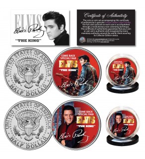 ELVIS PRESLEY 1968 Comeback Special Genuine JFK Kennedy U.S. Half Dollar 2-Coin Set 