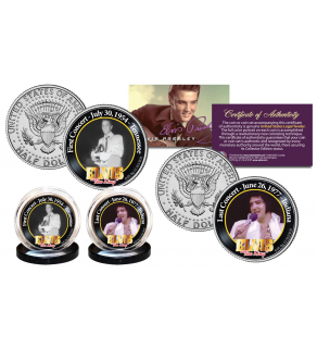 ELVIS PRESLEY First Concert & Last Concert Colorized JFK Half Dollar Genuine Legal Tender U.S. 2-Coin Set