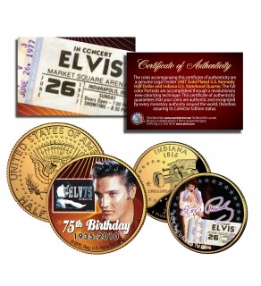 ELVIS PRESLEY Indiana Quarter & JFK Half Dollar 2-Coin Set 24K Gold Plated - Officially Licensed